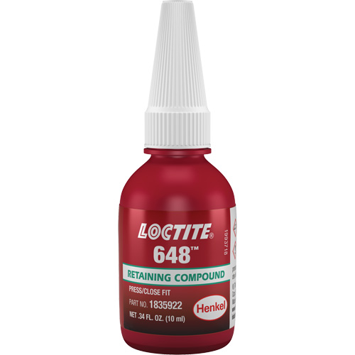 648 High Strength/Rapid Cure Retaining Compounds, 10 ml, Bottle, Green Dufferin Supply