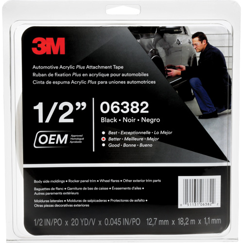 3M Automotive Acrylic Tape, 18 M (60') L x 12.7 mm (1/2") W, 45 mils, Acrylic Dufferin Supply