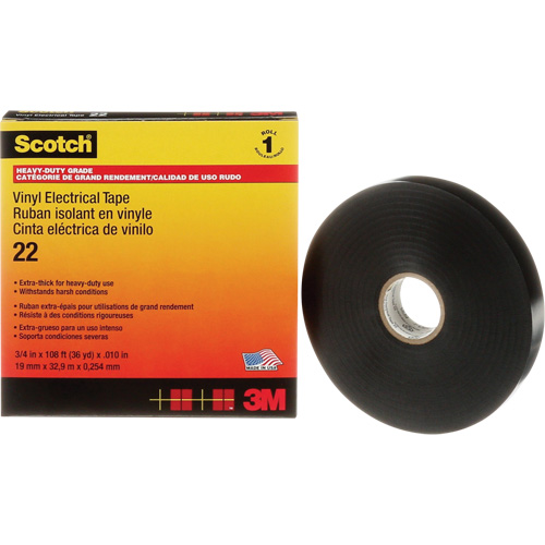 Scotch&reg; Vinyl Electrical Tape, 19 mm (3/4") x 33 m (108'), Black, 10 mils Dufferin Supply