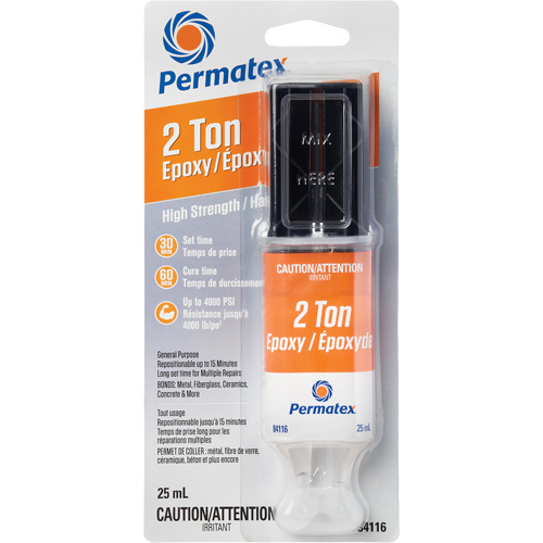 Colle &eacute;poxyde avec capacit&eacute; de 2 tonnes, 25 ml, Seringue, Deux composants, Transparent Dufferin Supply