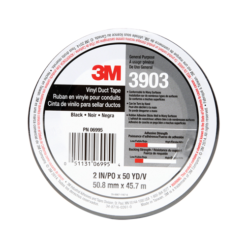 3903 Vinyl Duct Tape, 1245 mm (49") W x 46 m (151') L, 6.5 mils, Black Dufferin Supply