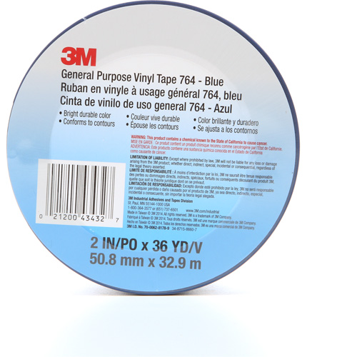 764 General-Purpose Vinyl Tape, 50.8 mm (2") W x 32.9 m (108') L, 5 mils, Blue Dufferin Supply