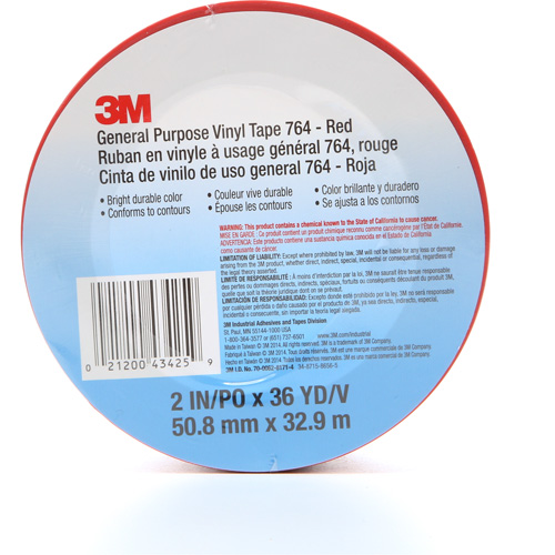 Ruban en vinyle pour travaux g&eacute;n&eacute;raux 764, 50,8 mm (2") la x 32,9 m (108') lo, 5 mils, Rouge Dufferin Supply