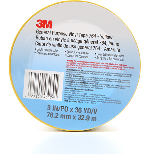 Ruban en vinyle pour travaux g&eacute;n&eacute;raux 764, 76 mm (3") la x 32,9 m (108') lo, 5 mils, Jaune Dufferin Supply