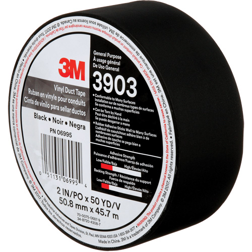 Rubans adh&eacute;sifs en vinyle 3903, 48 mm (2") la x 45 m (148') lo, 6,5 mils, Noir Dufferin Supply