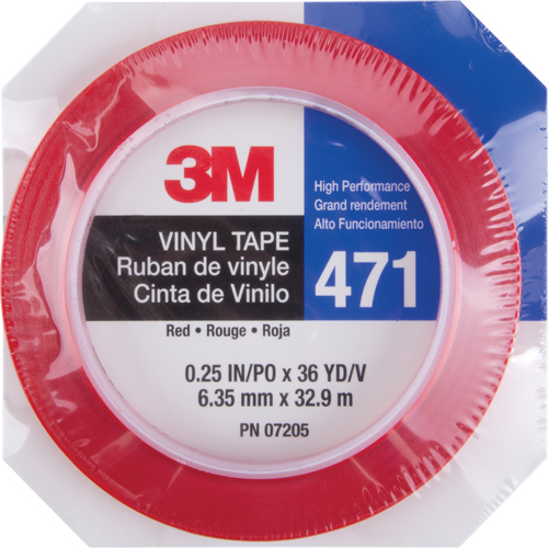 471 Vinyl Tape, 6 mm (1/4") W x 32.9 m (108') L, 5.3 mils, Red Dufferin Supply
