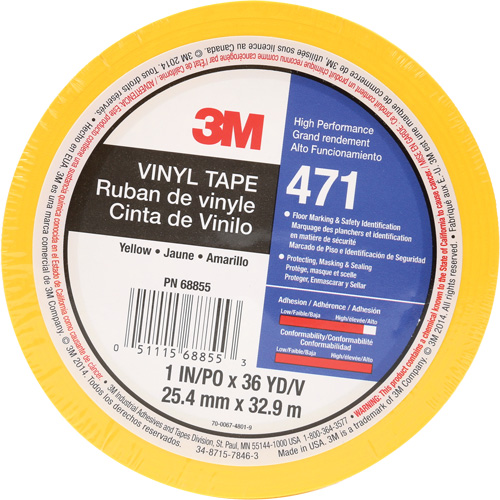 471 Vinyl Tape, 25.4 mm (1") W x 32.9 m (108') L, 5.2 mils, Yellow Dufferin Supply