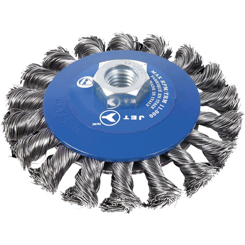 Knot Twisted Conical Bevel Brush, 5" Dia., 0.02" Fill, 5/8"-11NC Arbor Dufferin Supply