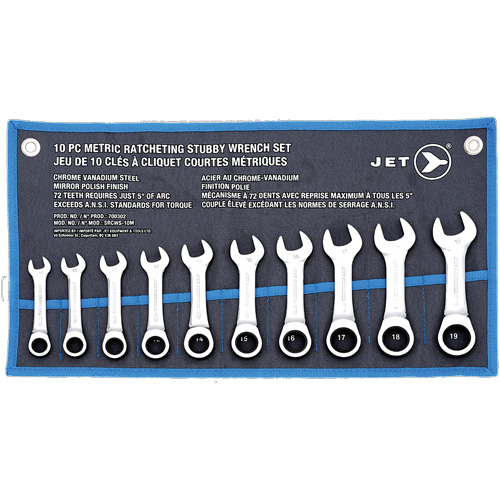 SRCWS-10M Ratcheting Stubby Wrench Set, Combination, 12 Pieces, Metric Dufferin Supply