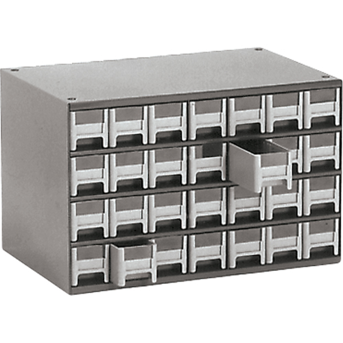 Modular Parts Cabinets, Steel, 28 Drawers, 17" x 10-9/16" x 2-2/16", Grey Dufferin Supply