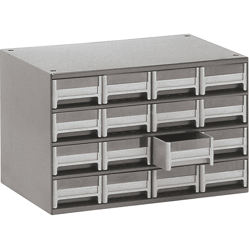 Modular Parts Cabinets, Steel, 16 Drawers, 17" x 10-9/16" x 2-1/8", Grey Dufferin Supply