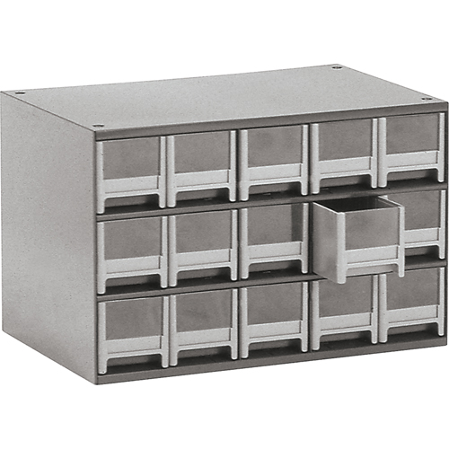 Modular Parts Cabinets, Steel, 15 Drawers, 17" x 10-9/16" x 3-1/16", Grey Dufferin Supply