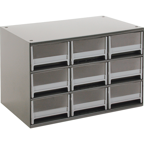Modular Parts Cabinets, Steel, 9 Drawers, 17" x 10-9/16" x 3-1/16", Grey Dufferin Supply