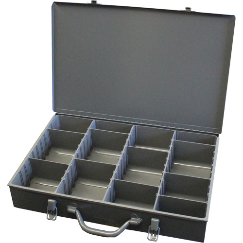 Adjustable Compartment Boxes, Steel, Variable Slots, 18" W x 12" D x 3" H, Grey Dufferin Supply