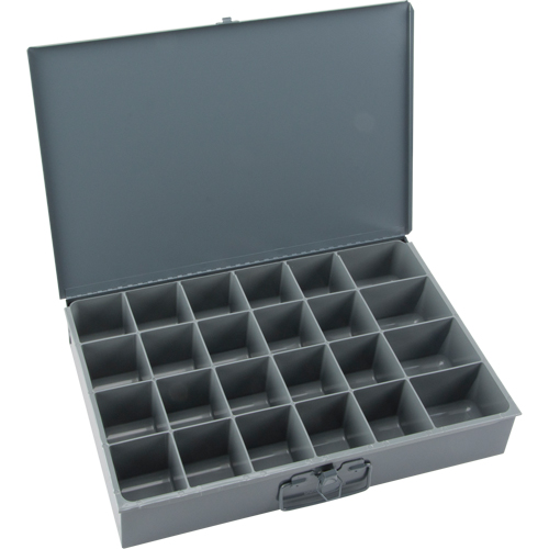 Compartment Scoop Boxes, Steel, 24 Slots, 18" W x 12" D x 3" H, Grey Dufferin Supply
