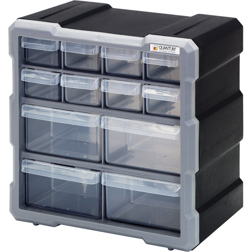 Drawer Cabinet, Plastic, 12 Drawers, 10-1/2" x 6-1/4" x 10-1/4", Black Dufferin Supply