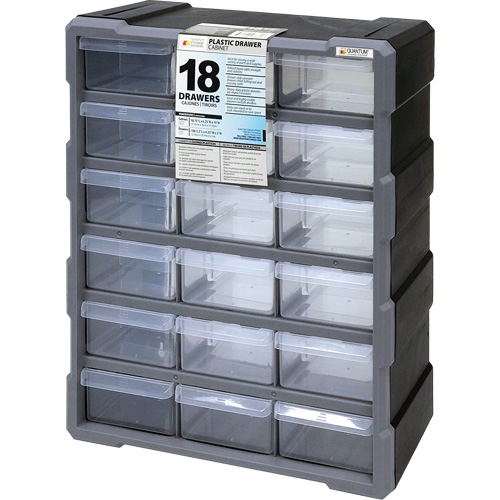 Drawer Cabinet, Plastic, 18 Drawers, 15" x 6-1/4" x 18-3/4", Black Dufferin Supply