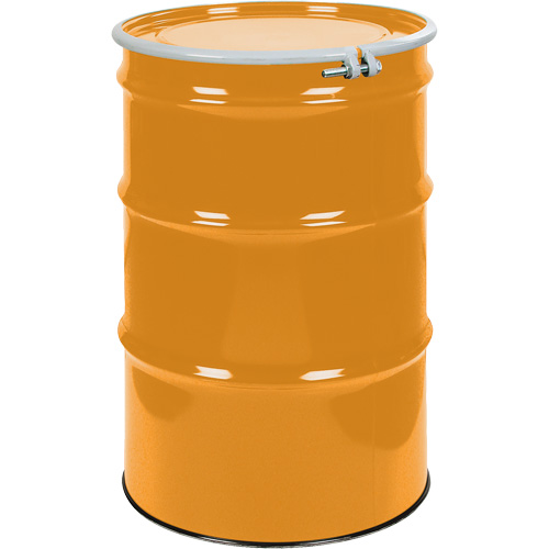 Barils en acier, 55 gal. US (45 gal. imp.), Non doubl&eacute;, Orange, Dessus ouvert, UN1A2/Y1.5/150, Calibre 16 Dufferin Supply