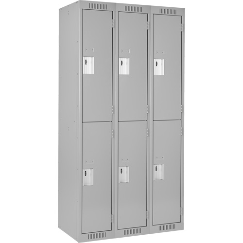 Clean Line Lockers, 2 -tier, Bank of 3, 36" x 18" x 72", Steel, Grey, Rivet (Assembled) Dufferin Supply