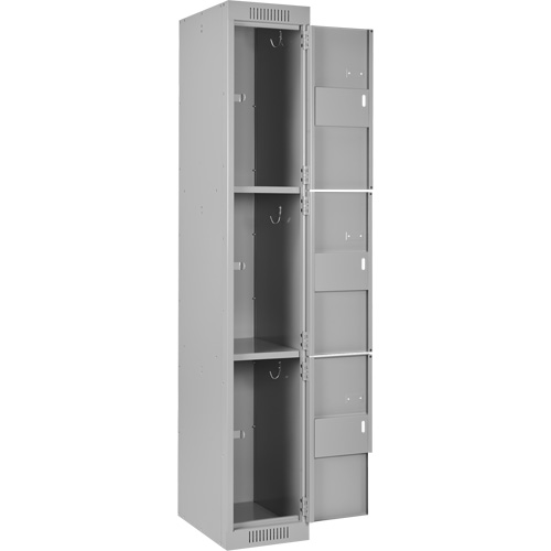 Clean Line Lockers, 3 -tier, Bank of 3, 36" x 18" x 72", Steel, Grey, Rivet (Assembled) Dufferin Supply
