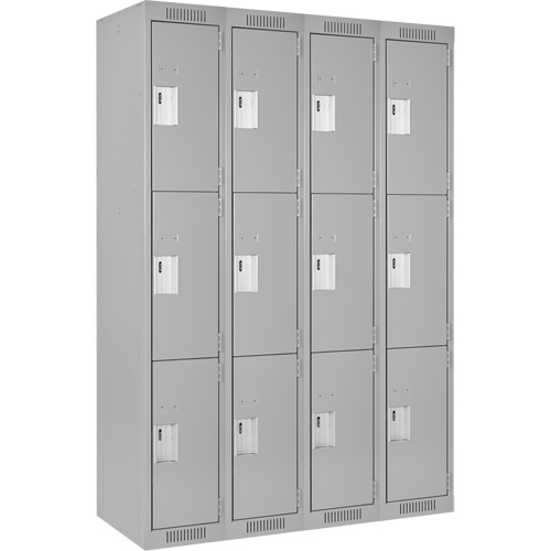 Clean Line Lockers, 3 -tier, Bank of 4, 48" x 18" x 72", Steel, Grey, Rivet (Assembled) Dufferin Supply