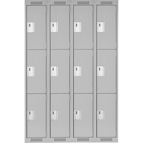 Clean Line Lockers, 3 -tier, Bank of 4, 48" x 18" x 72", Steel, Grey, Rivet (Assembled) Dufferin Supply