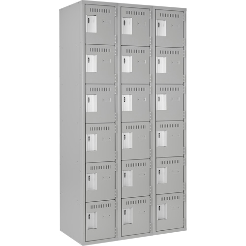 Clean Line Lockerettes, 6 -tier, Bank of 3, 36" x 18" x 72", Steel, Grey, Rivet (Assembled) Dufferin Supply