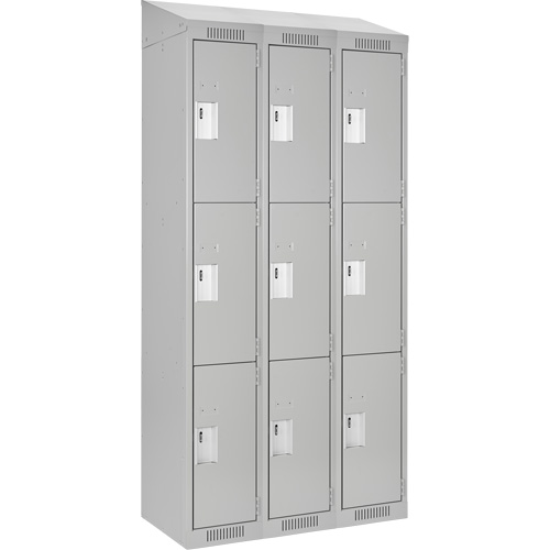Clean Line Lockers, 3 -tier, Bank of 3, 36" x 18" x 78", Steel, Grey, Rivet (Assembled) Dufferin Supply