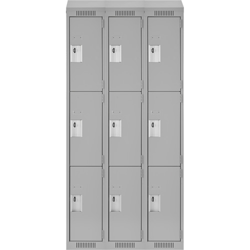 Clean Line Lockers, 3 -tier, Bank of 3, 36" x 18" x 78", Steel, Grey, Rivet (Assembled) Dufferin Supply
