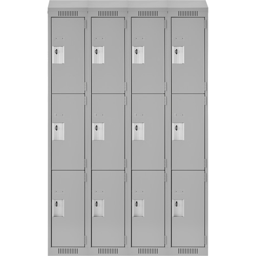 Clean Line Lockers, 3 -tier, Bank of 4, 48" x 18" x 78", Steel, Grey, Rivet (Assembled) Dufferin Supply