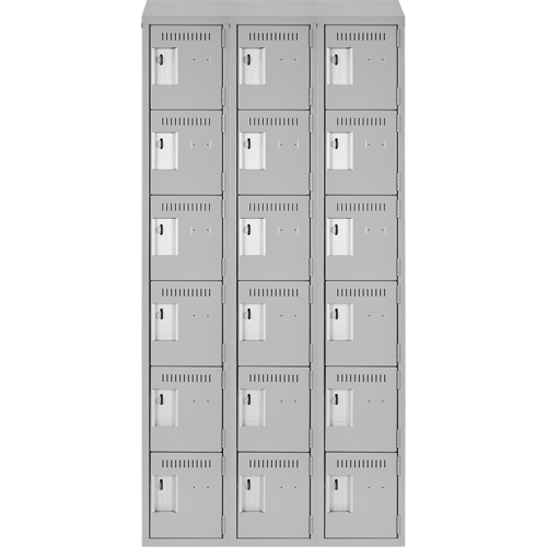 Clean Line Lockerette , 6 -tier, Bank of 3, 36" x 18" x 78", Steel, Grey, Rivet (Assembled) Dufferin Supply