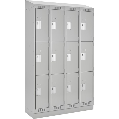 Clean Line Lockers, 3 -tier, Bank of 4, 48" x 18" x 82", Steel, Grey, Rivet (Assembled) Dufferin Supply