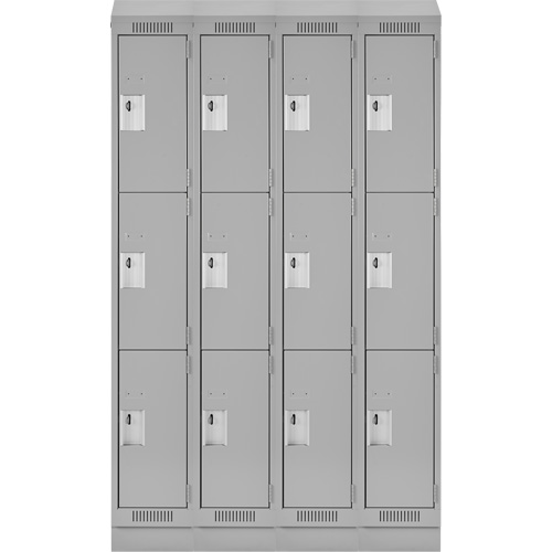 Clean Line Lockers, 3 -tier, Bank of 4, 48" x 18" x 82", Steel, Grey, Rivet (Assembled) Dufferin Supply