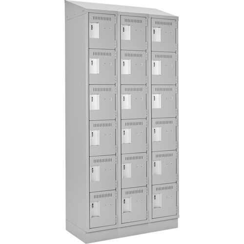 Clean Line Lockerette, 6 -tier, Bank of 3, 36" x 18" x 82", Steel, Grey, Rivet (Assembled) Dufferin Supply