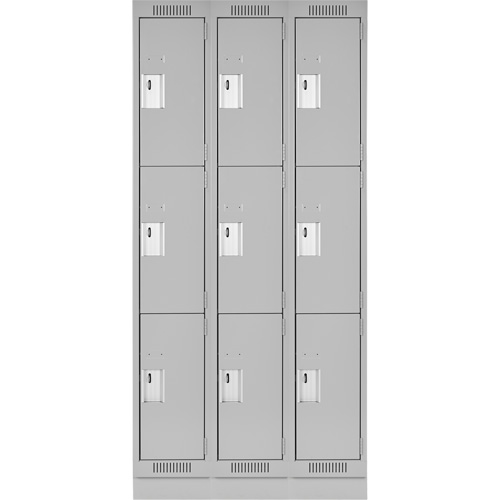 Clean Line Lockers, 3 -tier, Bank of 3, 36" x 18" x 76", Steel, Grey, Rivet (Assembled) Dufferin Supply