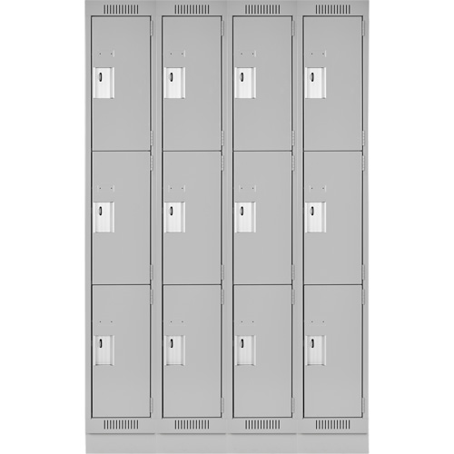 Clean Line Lockers, 3 -tier, Bank of 4, 48" x 18" x 76", Steel, Grey, Rivet (Assembled) Dufferin Supply