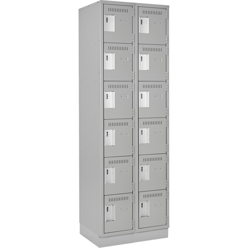 Clean Line Lockerette, 6 -tier, Bank of 2, 24" x 18" x 76", Steel, Grey, Rivet (Assembled) Dufferin Supply