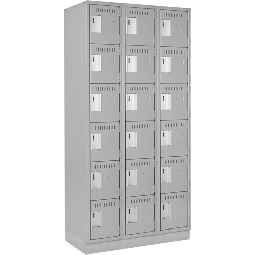 Clean Line Lockerette, 6 -tier, Bank of 3, 36" x 18" x 76", Steel, Grey, Rivet (Assembled) Dufferin Supply