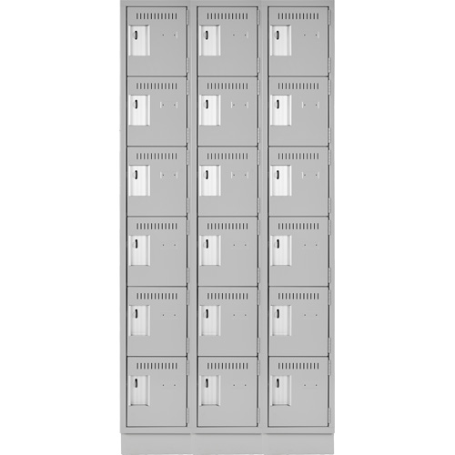 Clean Line Lockerette, 6 -tier, Bank of 3, 36" x 18" x 76", Steel, Grey, Rivet (Assembled) Dufferin Supply