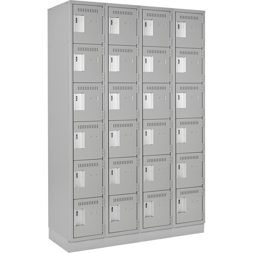 Clean Line Lockerette, 6 -tier, Bank of 4, 48" x 18" x 76", Steel, Grey, Rivet (Assembled) Dufferin Supply