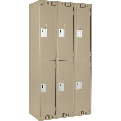 Clean Line Lockers, 2 -tier, Bank of 3, 36" x 18" x 72", Steel, Beige, Rivet (Assembled) Dufferin Supply