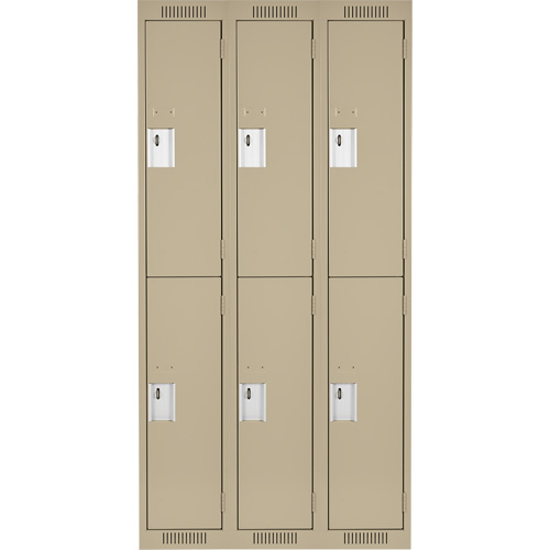 Clean Line Lockers, 2 -tier, Bank of 3, 36" x 18" x 72", Steel, Beige, Rivet (Assembled) Dufferin Supply