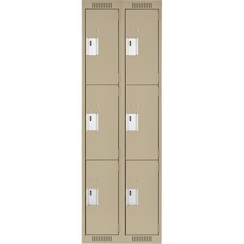 Clean Line Lockers, 3 -tier, Bank of 2, 24" x 18" x 72", Steel, Beige, Rivet (Assembled) Dufferin Supply