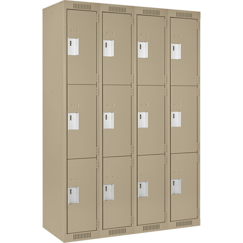 Casiers Clean Line, 3 niveaux, Bloc de 4, 48" x 18" x 72", Acier, Beige, Rivet (assembl&eacute;) Dufferin Supply