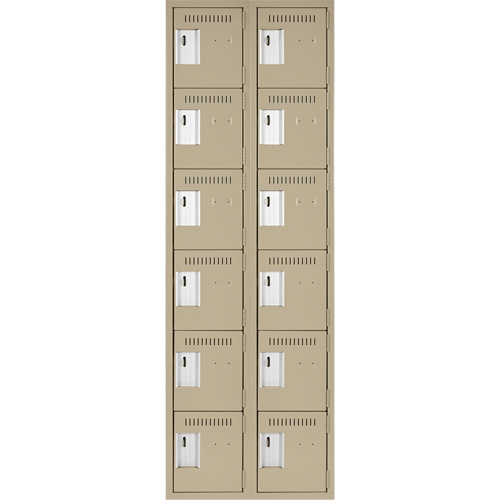 Clean Line Lockerette, 6 -tier, Bank of 2, 24" x 18" x 72", Steel, Beige, Rivet (Assembled) Dufferin Supply