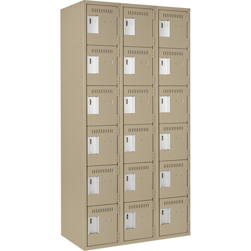Clean Line Lockerette, 6 -tier, Bank of 3, 36" x 18" x 72", Steel, Beige, Rivet (Assembled) Dufferin Supply