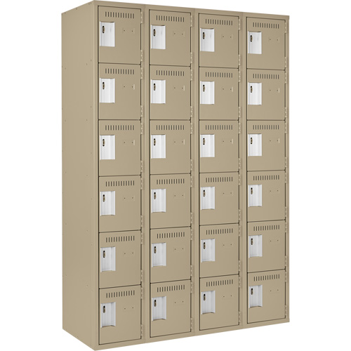 Clean Line Lockerette, 6 -tier, Bank of 4, 48" x 18" x 72", Steel, Beige, Rivet (Assembled) Dufferin Supply