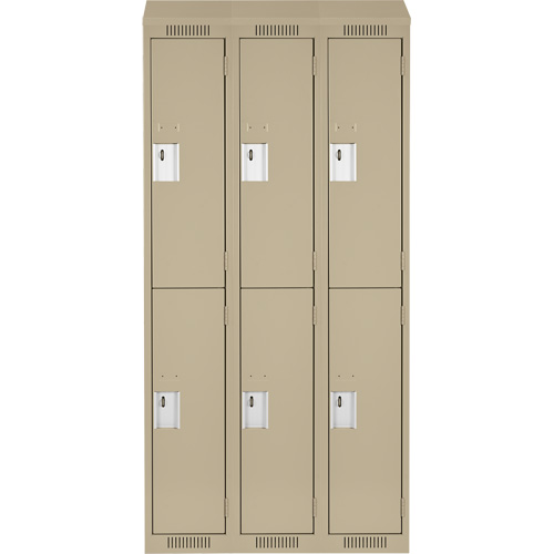 Clean Line Lockers, 2 -tier, Bank of 3, 36" x 18" x 78", Steel, Beige, Rivet (Assembled) Dufferin Supply