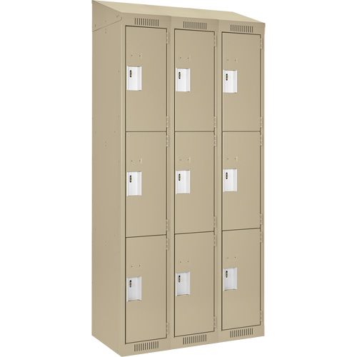 Clean Line Lockers, 3 -tier, Bank of 3, 36" x 18" x 78", Steel, Beige, Rivet (Assembled) Dufferin Supply