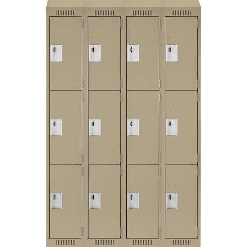 Clean Line Lockers, 3 -tier, Bank of 4, 48" x 18" x 78", Steel, Beige, Rivet (Assembled) Dufferin Supply